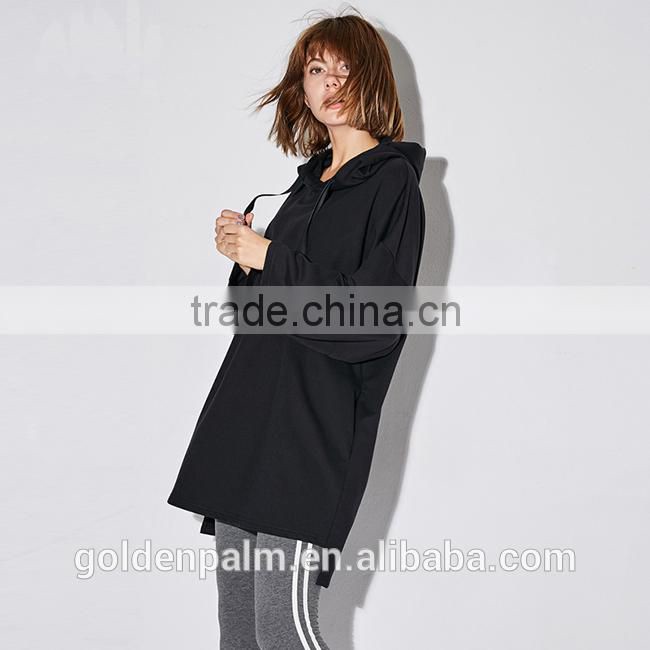 OEM manufacture custom logo drop shoulder longline black hoodie