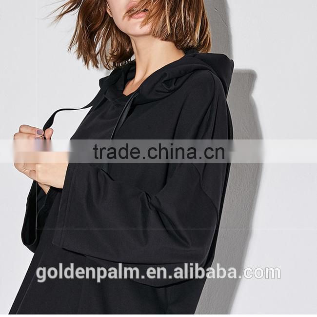 OEM manufacture custom logo drop shoulder longline black hoodie
