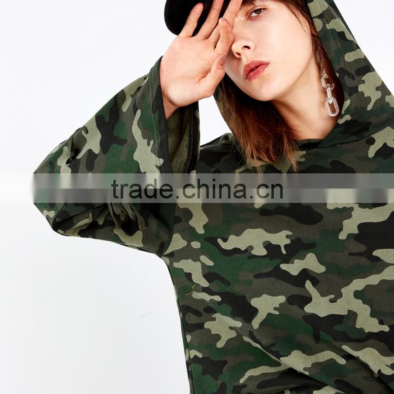 Hot sale products women fashion pullover flare sleeve camouflage hoodie