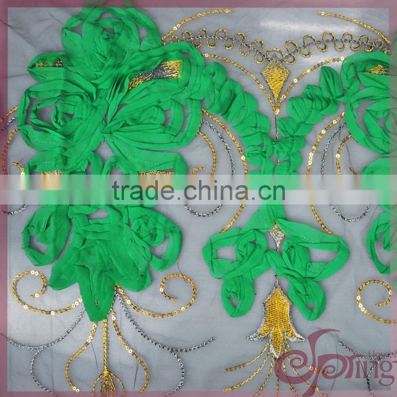 Multicolor lace ribbon coiling embroidered sequin fabric, mesh french lace fabric for dress