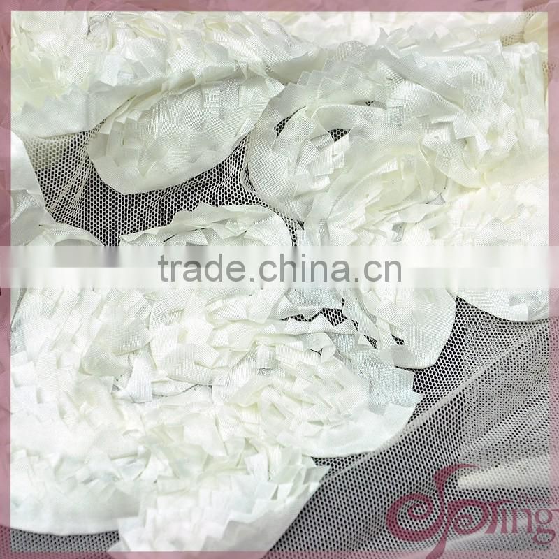 White embroidery coiling ribbon lace applique work design 3d lace fabric