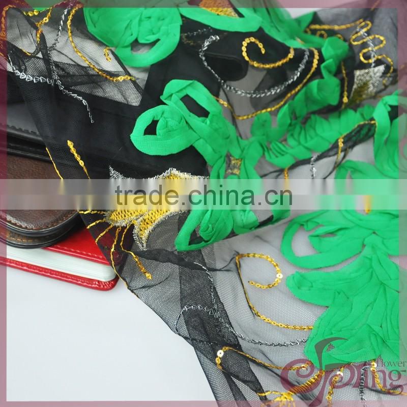 Multicolor lace ribbon coiling embroidered sequin fabric, mesh french lace fabric for dress