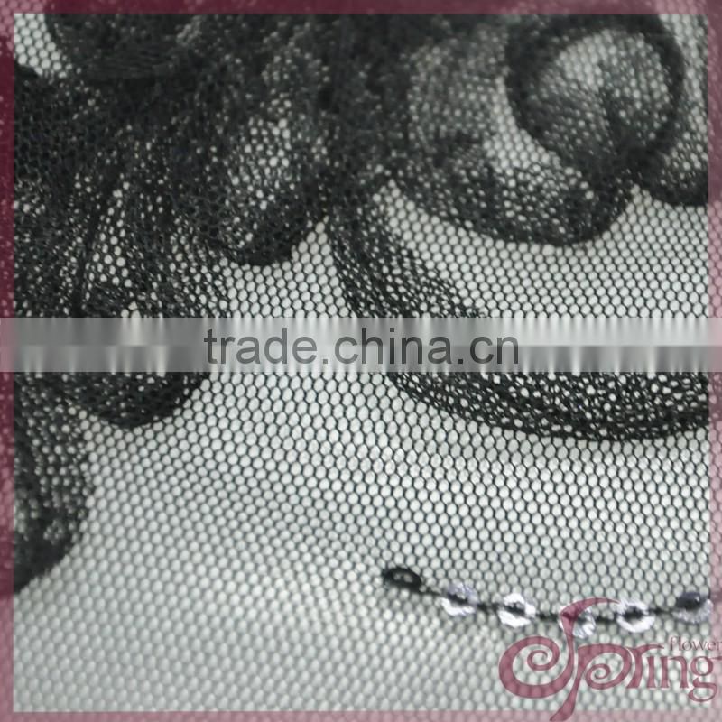 Black lace ribbon coiling french lace fabric, elegant sequin fabric for dress