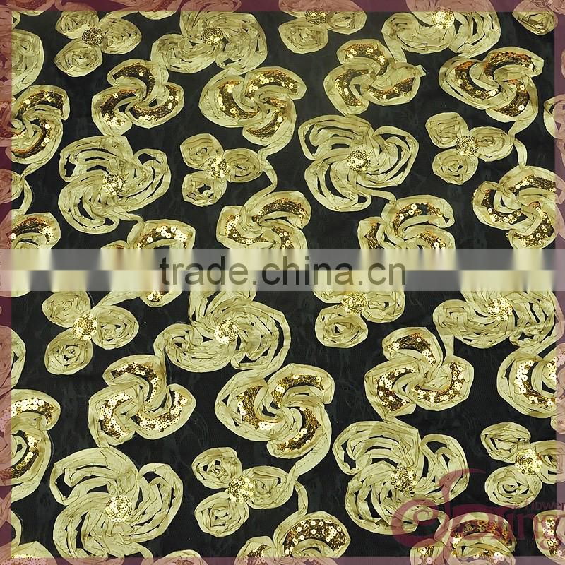 Pink coiling ribbon lace embroidery design fabric, wholesale sequin fabric