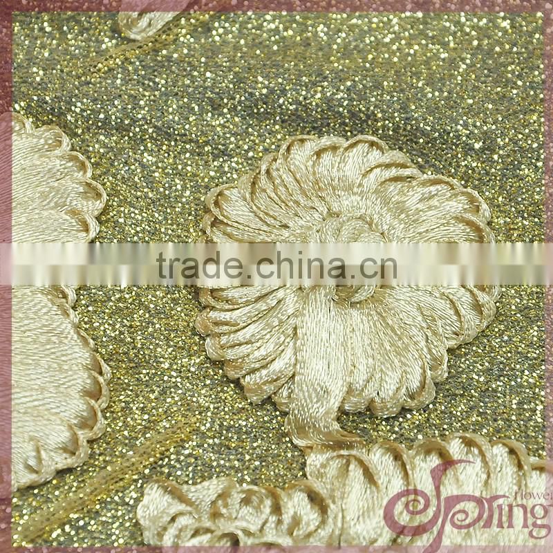 2016 newest glittering fabric with glue as ground fabric with satin coiling embroidery lace fabric
