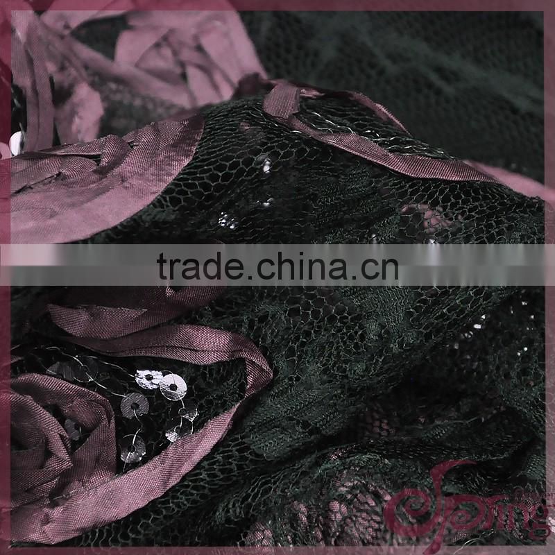 Pink coiling ribbon lace embroidery design fabric, wholesale sequin fabric