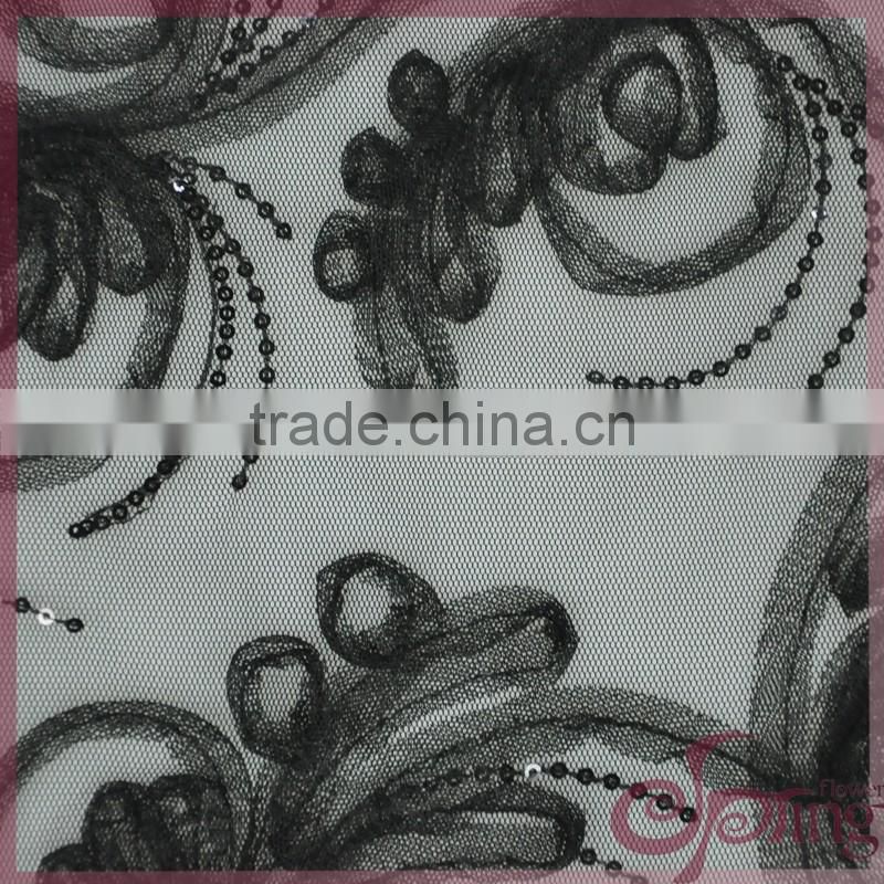 Black lace ribbon coiling french lace fabric, elegant sequin fabric for dress