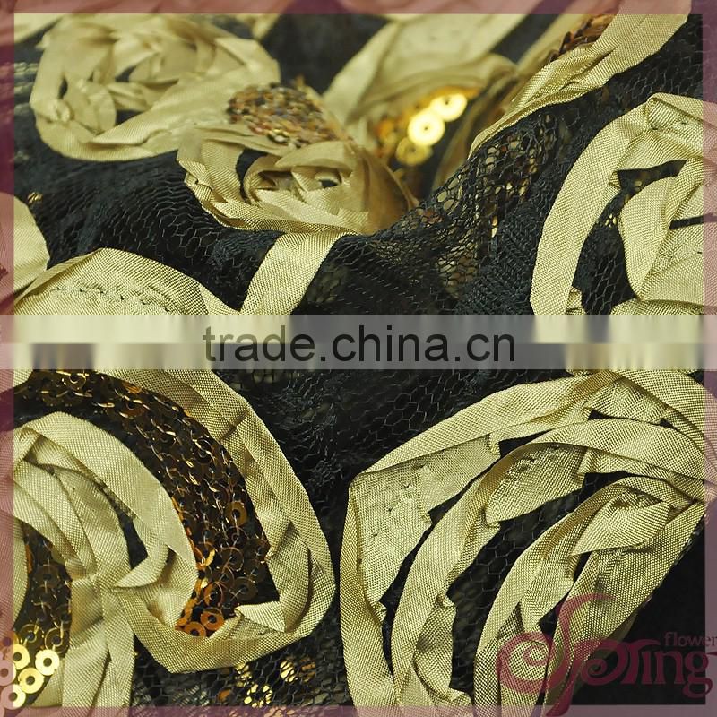 Yellow tricot lace coiling ribbon lace, embroidered wholesale sequin fabric