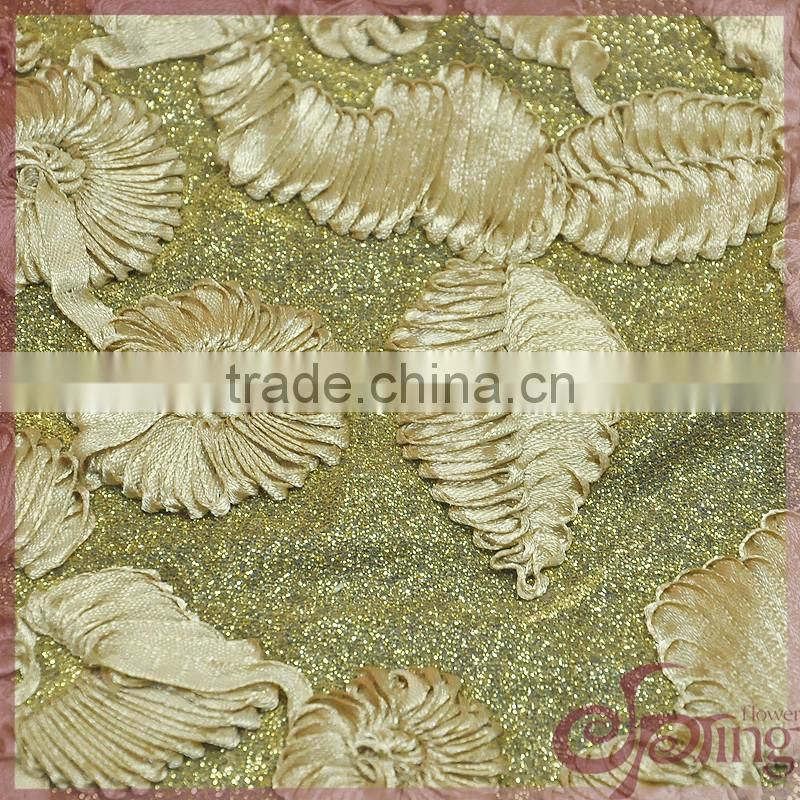 2016 newest glittering fabric with glue as ground fabric with satin coiling embroidery lace fabric