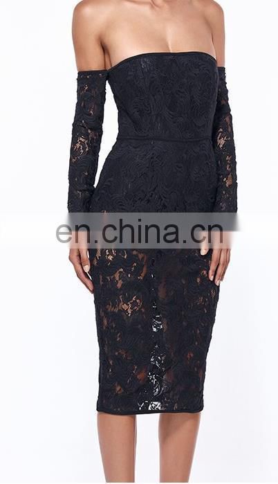 2017 long sleeve lace bandage mini dress off-shoulder dress