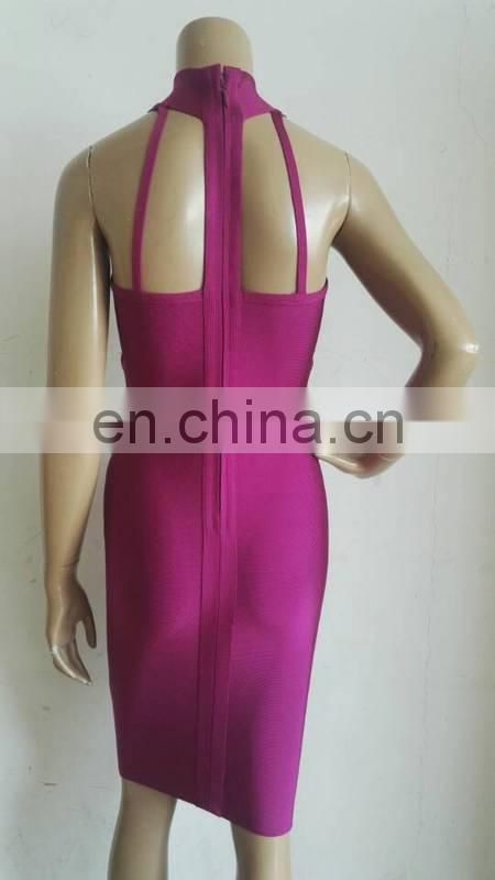 Amigo 2017 new designer purple halter Wrap chest midi sexy scantily clad bandage dress evening dresses for women club wear