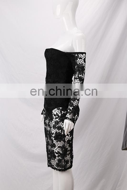 2017 long sleeve lace bandage mini dress off-shoulder dress