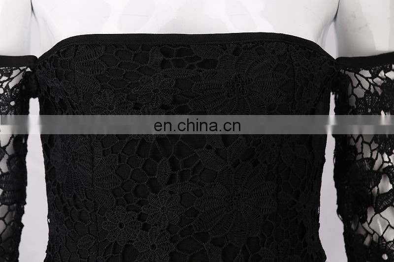 2017 long sleeve lace bandage mini dress off-shoulder dress