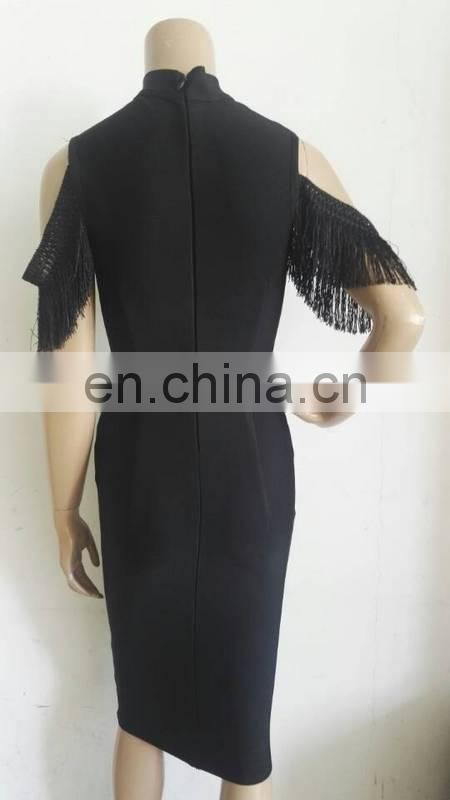 Amigo 2017 new designer black tassel sleeve sexy bandage dress elegant long evening dresses for ladis party wear