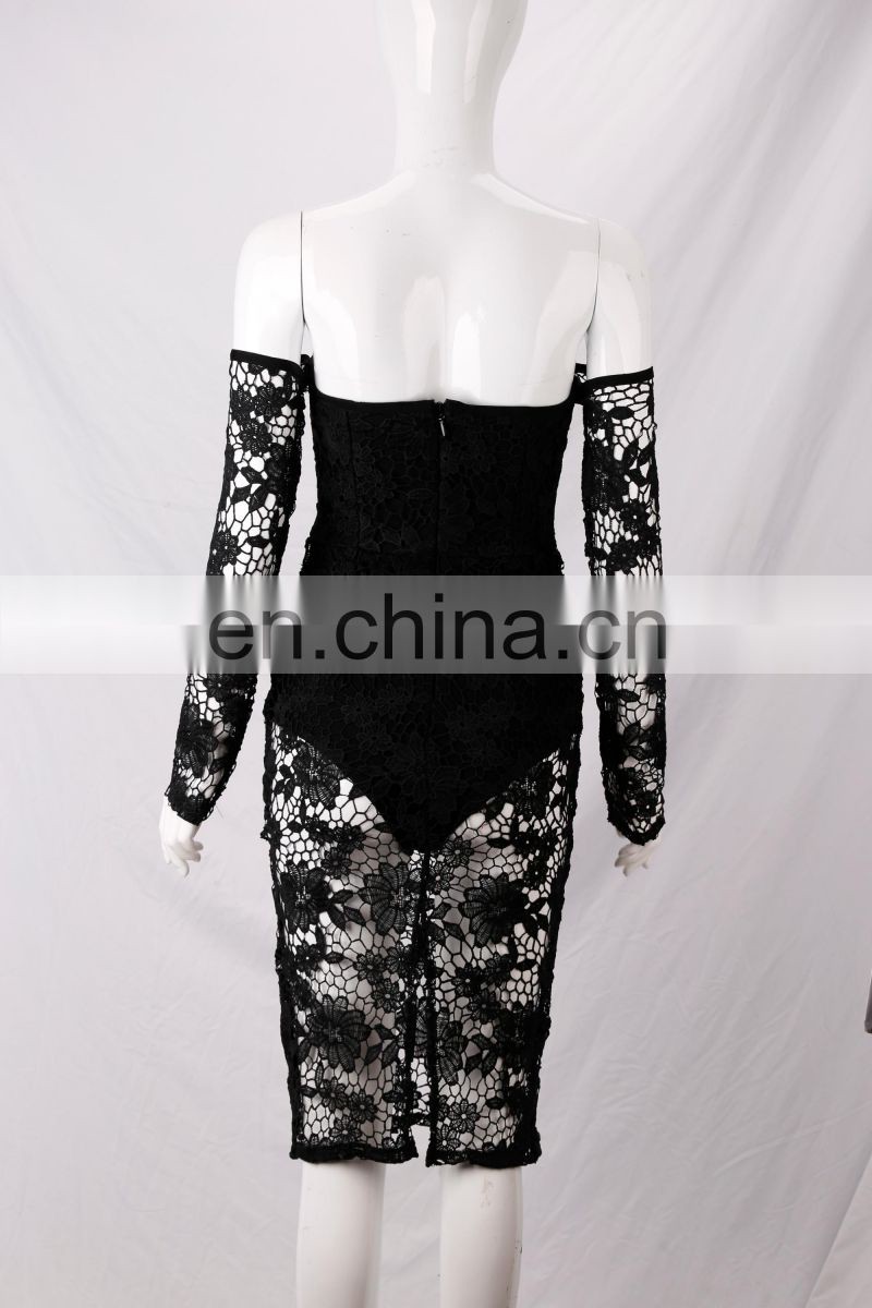 2017 long sleeve lace bandage mini dress off-shoulder dress