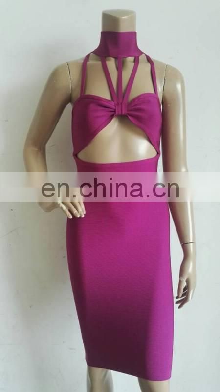 Amigo 2017 new designer purple halter Wrap chest midi sexy scantily clad bandage dress evening dresses for women club wear