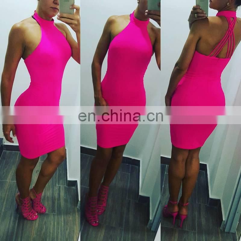 Amigo 2017 new designer crossover strap halter sexy backless bandage dress midi evening dresses for ladis party wear