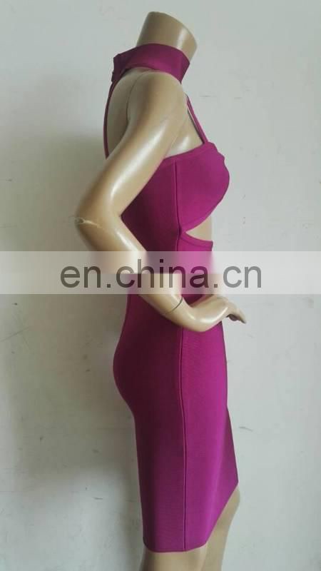 Amigo 2017 new designer purple halter Wrap chest midi sexy scantily clad bandage dress evening dresses for women club wear