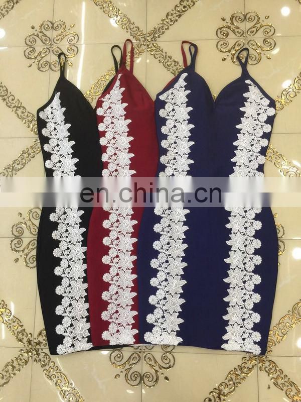 Amigo 2017 new designer strap low cut sexy lace flower bandage dress dew check midi evening dresses for ladis party wear