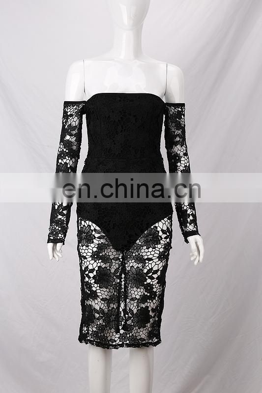 2017 long sleeve lace bandage mini dress off-shoulder dress