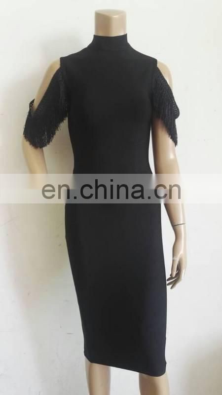 Amigo 2017 new designer black tassel sleeve sexy bandage dress elegant long evening dresses for ladis party wear
