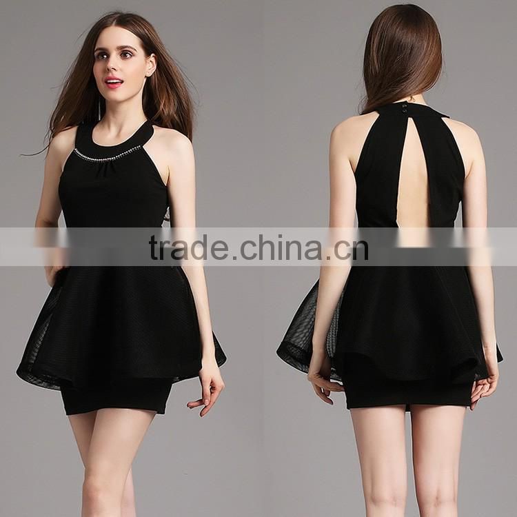 Sexy office lady fashion dresses sleeveless A line key hole back cocktail party dress for lady