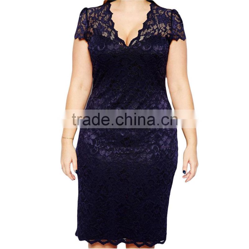 Summer Women Lace Dress Sexy Bodycon Hollow Sheer Floral Plus Size Slim Pencil female Dress Knee-Length package hip dress