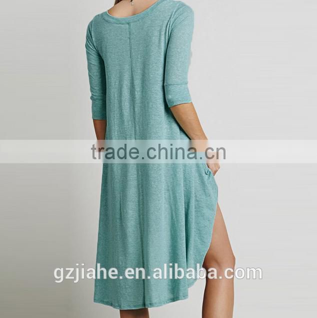 Hot Sale Women Loose Asymmetric Long T Shirt Dress Cotton Boho Summer Style 3/4 Sleeve High Low Plus Size Dress