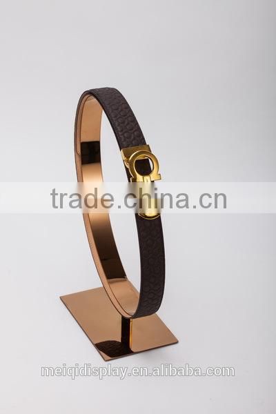 Customized stainless steel high glossy leather belt display rack for shop