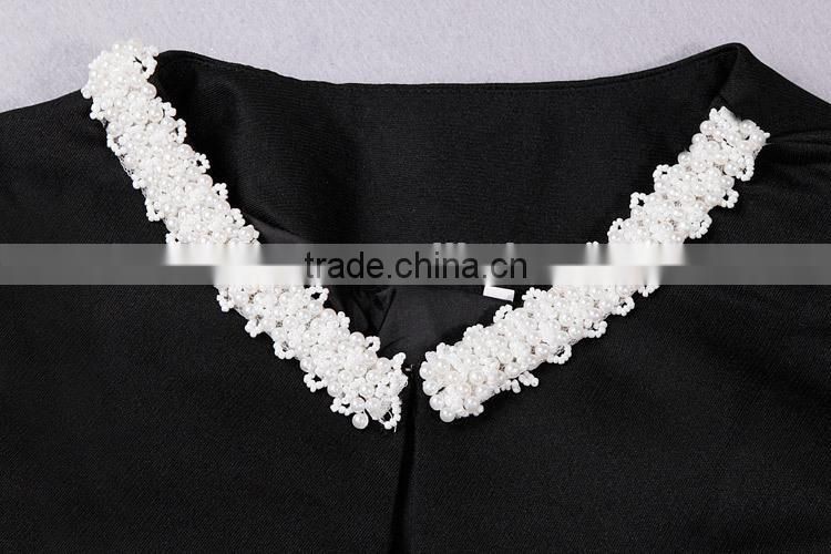 2014 new fashion white pearl line beaded lace mid sleeve elegant jacket