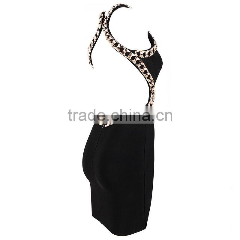 deep v-neck backless bandage dress