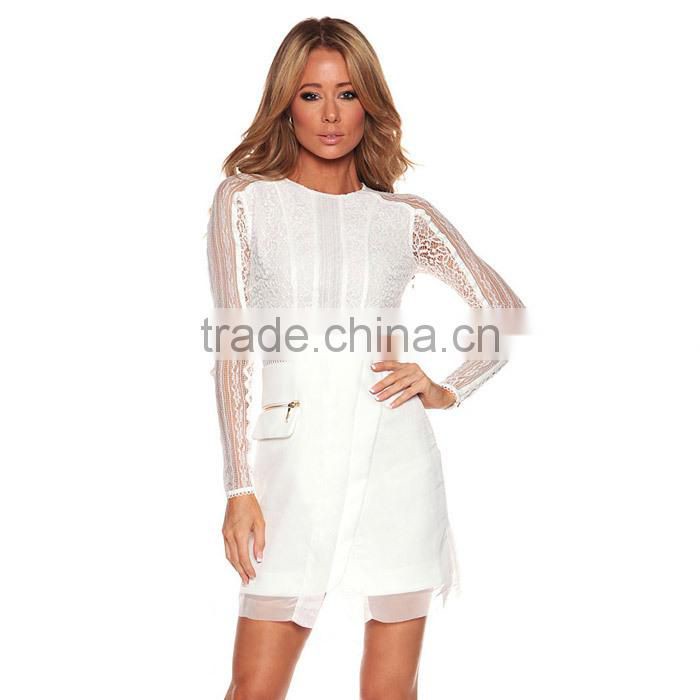 2014 New Fashion sexy black Mesh Inserts Long Sleeve Crochet Lace Dress