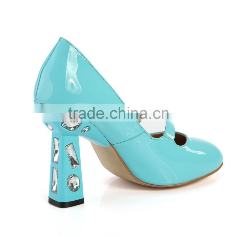 Classic Mary Jane School Dancing Shoes, Nude Patent Leather Round Toe Shoes Lady High Heels beautiful ladies shoes