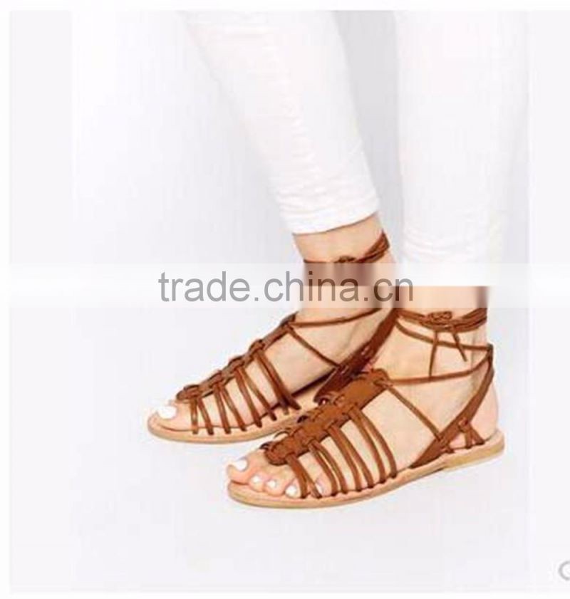Ladies wholesale china flat sandals women lace up flat designer sandals 2016 girls fashion sandals