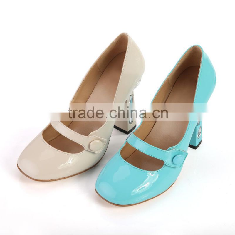Classic Mary Jane School Dancing Shoes, Nude Patent Leather Round Toe Shoes Lady High Heels beautiful ladies shoes