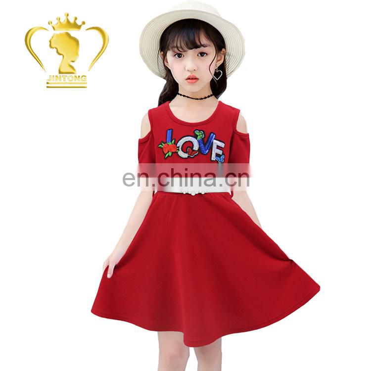 2017 hot sale baby frock simple designs kids shoulder dress for girls