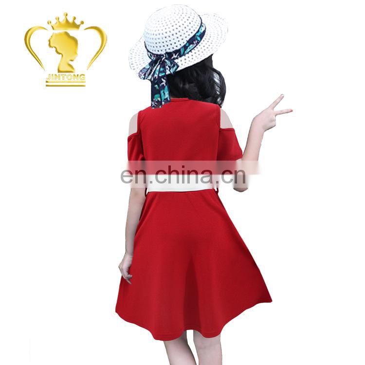 2017 hot sale baby frock simple designs kids shoulder dress for girls