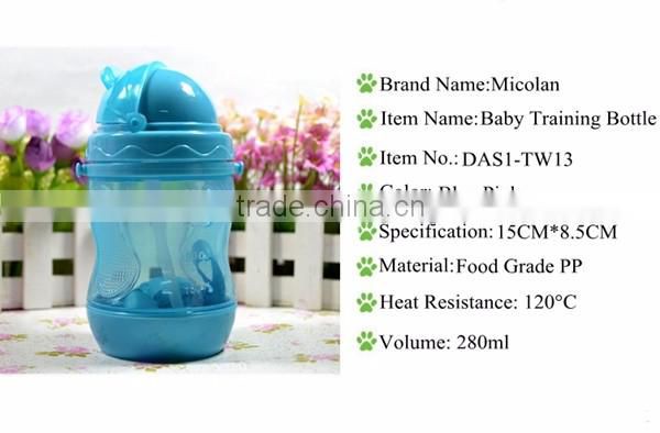 Fashion plastic material hot selling baby training drinking cup bottle