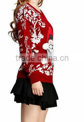 Girl Christmas Santa Embroidered Knitted Pullover Sweater