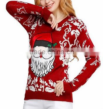 Girl Christmas Santa Embroidered Knitted Pullover Sweater