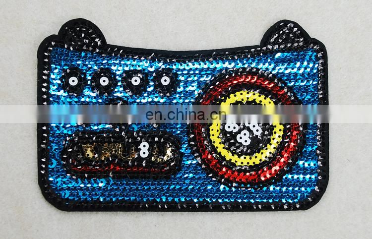 Blue color camera design sequin patches for blouses