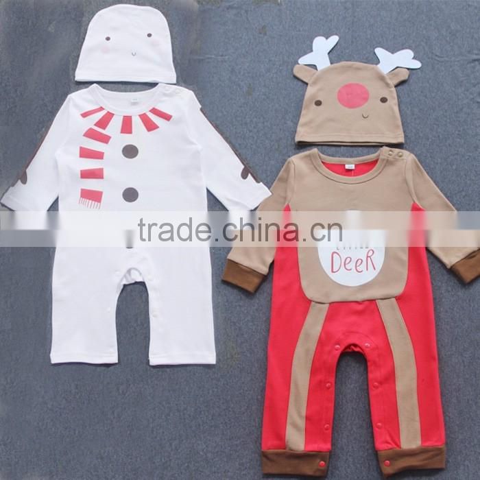 2016 China supplier bulk children clothes romper with hat kids wear romper clothes red deer christmas romper design