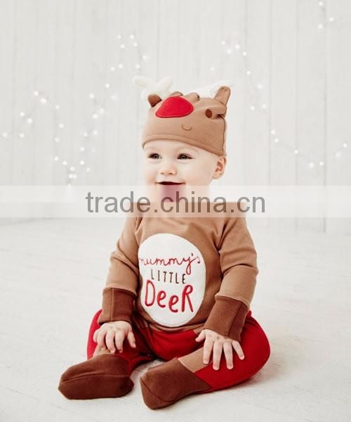 2016 China supplier bulk children clothes romper with hat kids wear romper clothes red deer christmas romper design