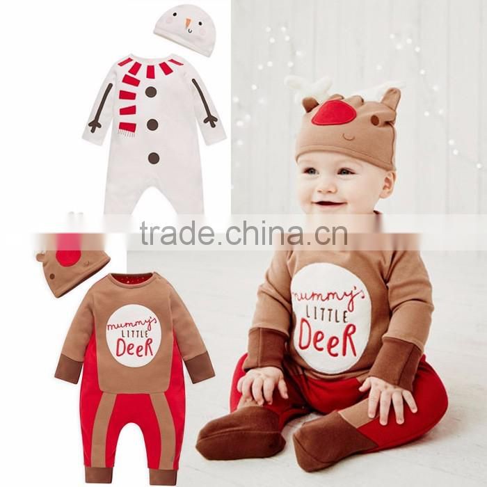 2016 China supplier bulk children clothes romper with hat kids wear romper clothes red deer christmas romper design