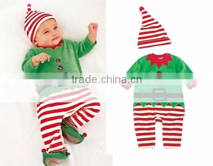 Wholesale baby stocks children clothes romper with hat kids wear christmas design kids stripe christmas romper