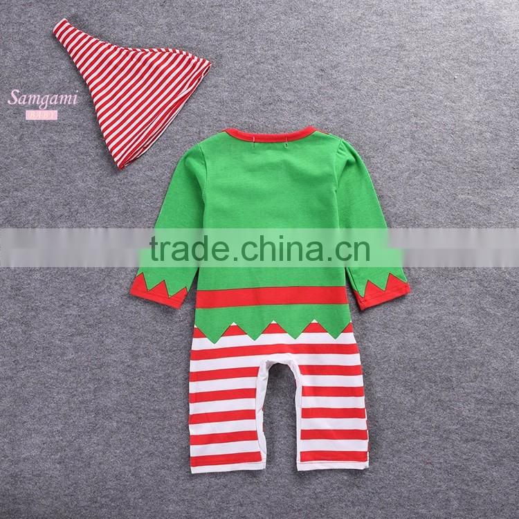 Wholesale baby stocks children clothes romper with hat kids wear christmas design kids stripe christmas romper