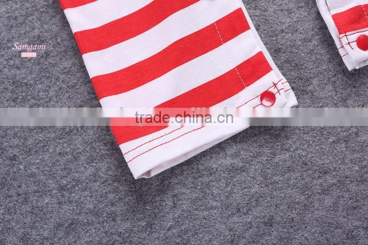 Wholesale baby stocks children clothes romper with hat kids wear christmas design kids stripe christmas romper