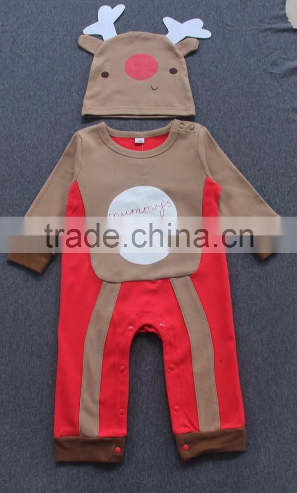 2016 China supplier bulk children clothes romper with hat kids wear romper clothes red deer christmas romper design