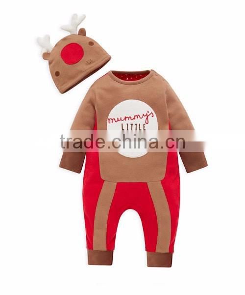 2016 China supplier bulk children clothes romper with hat kids wear romper clothes red deer christmas romper design