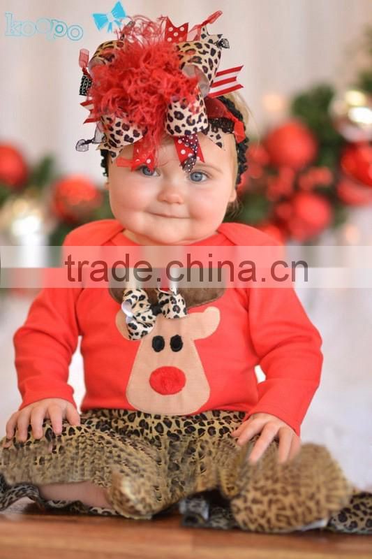 Feiming wholesale fall kids christmas clothing set children cute deer printed design leopard clothes set design